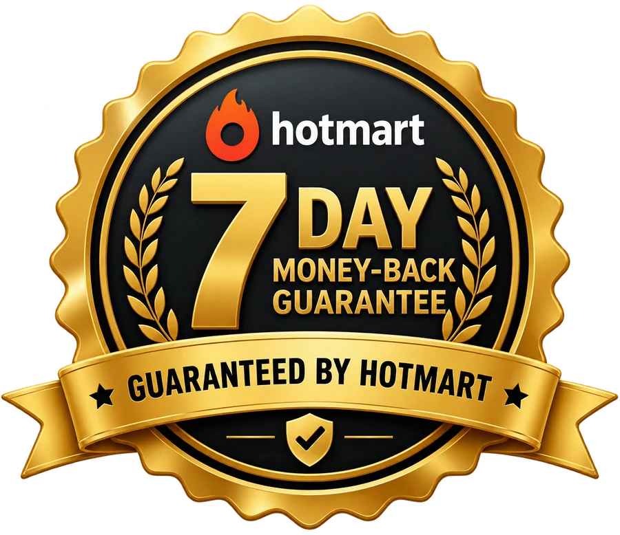 Approved Hotmart 7-day money-back guarantee seal